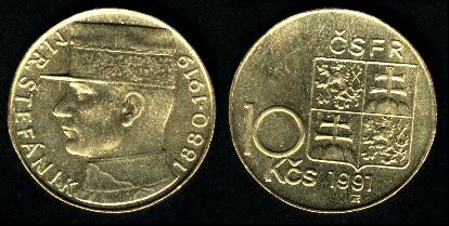 10Kčs (CuAlNi)  M.R. Štefánik